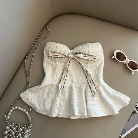 ribbon tweed peplum tops