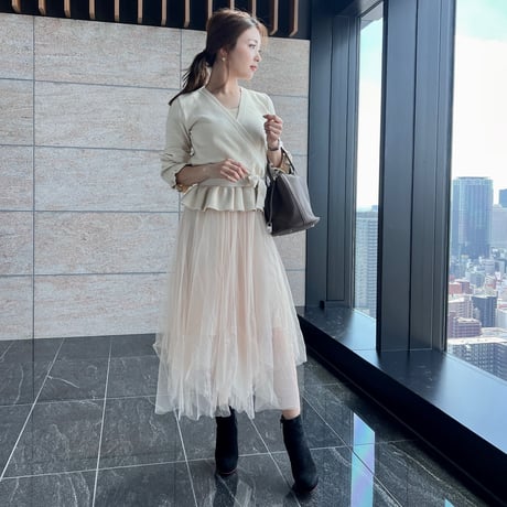 【即納】peplum knit tulle onepiece