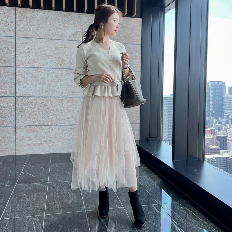 即納】peplum knit tulle onepiece | BrillantSelect