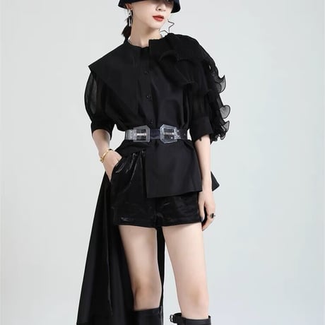 異素材 collar asymmetry shirt