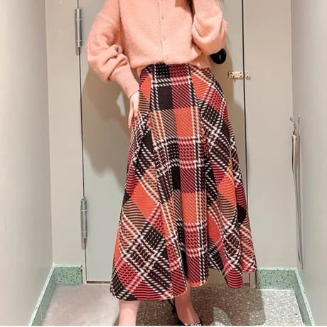 high-waist check skirt