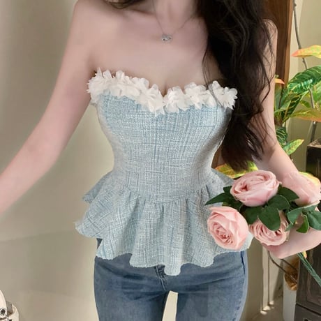 flower tweed peplum tops