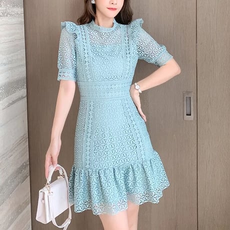 Puff sleeve lace onepiece