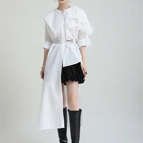 異素材 collar asymmetry shirt