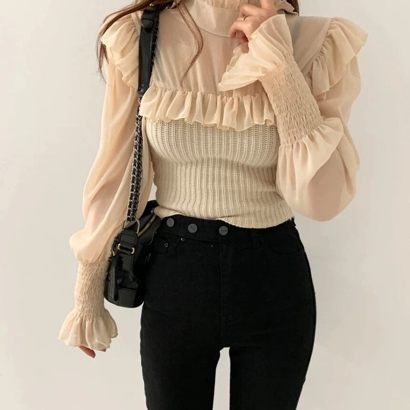 ZOE シースルートップス ZOE シースルートップス SET] シースルーシアーニットトップス