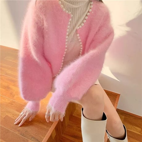モヘア knit pearl cardigan