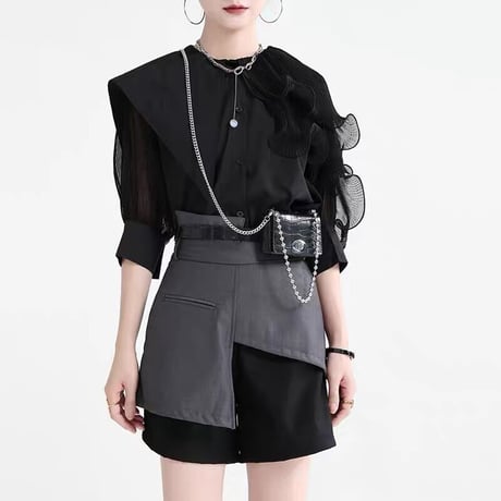 切り替え high-waist short pants