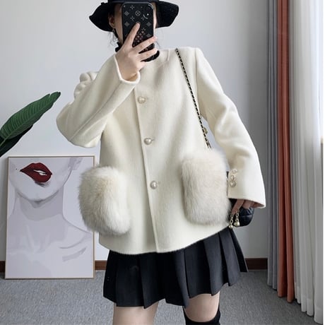 fox fur heart button jacket