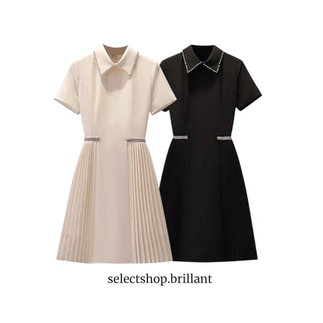 bijou collar side pleats onepiece