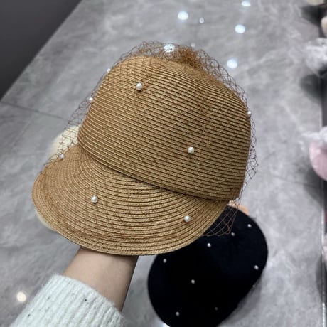 tulle straw cap