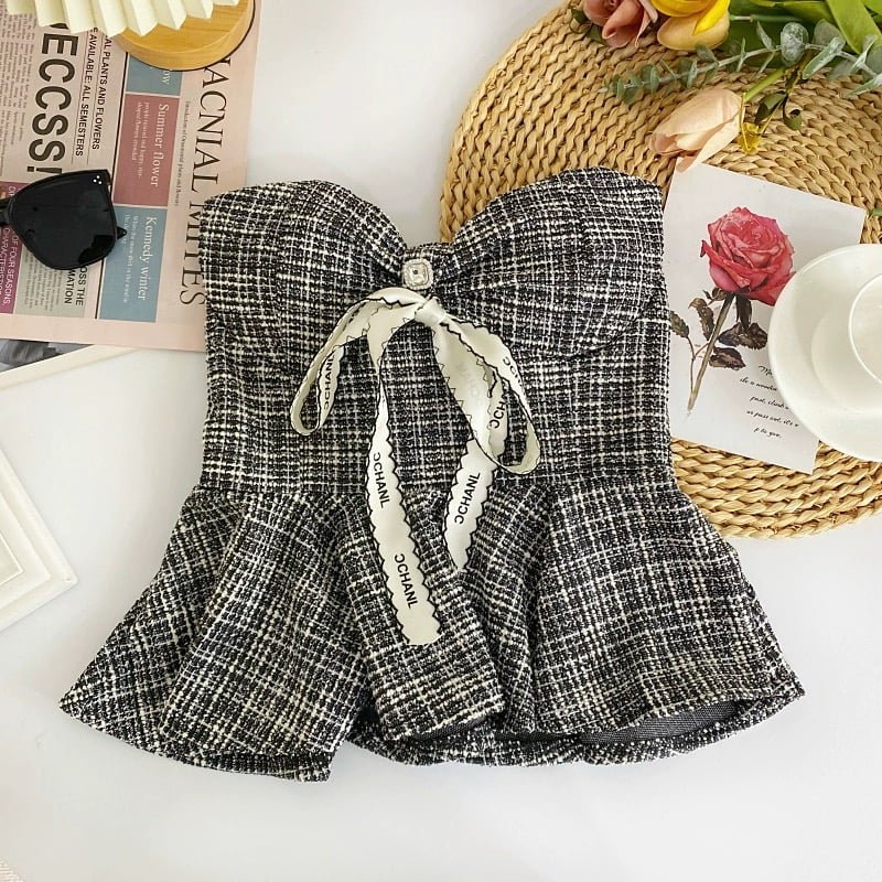 ribbon tweed peplum tops | BrillantSelect Store