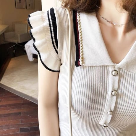 襟付き sleeveless summer knit