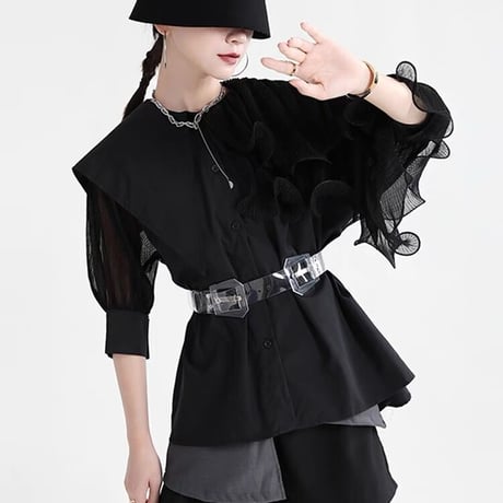 異素材 collar asymmetry shirt
