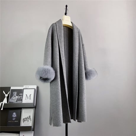sleeve fox fur long coat