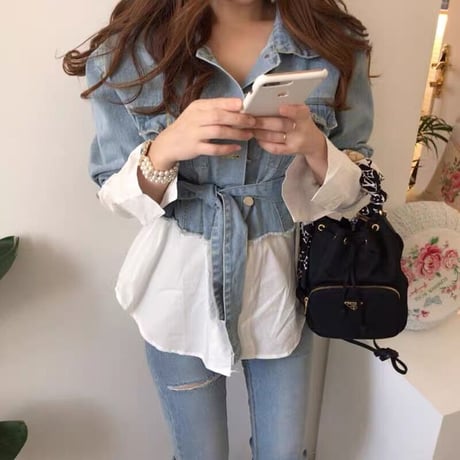 パッチワークデニムシャツ