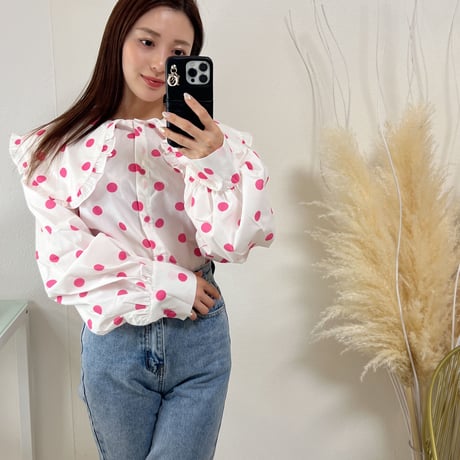 big collar dot blouse
