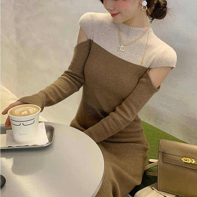 Tokara❗️EXCELENT WISH リバティ　ワンピース セットアップ可】バイカラーワンピース（ミドルワンピース