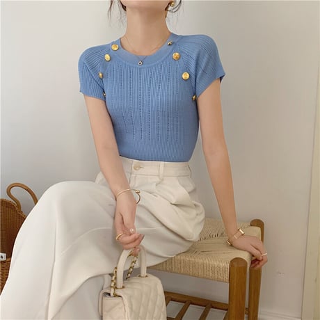 gold button summer knit