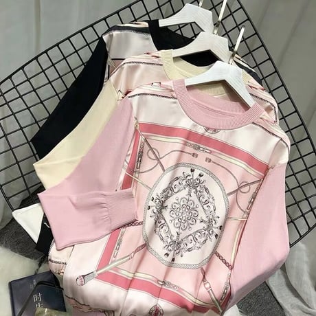 スカーフ柄 tops　長袖