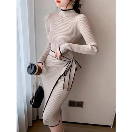【即納あり】waist ribbon tight onepiece