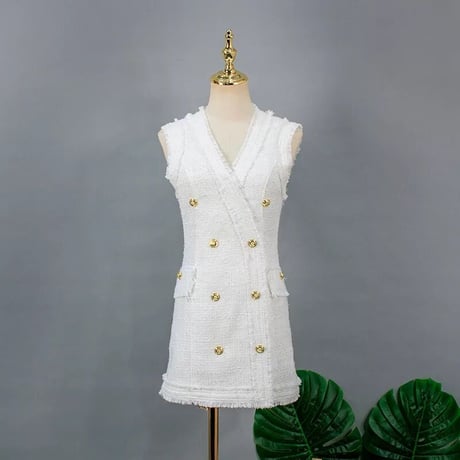 sleeveless tweed onepiece