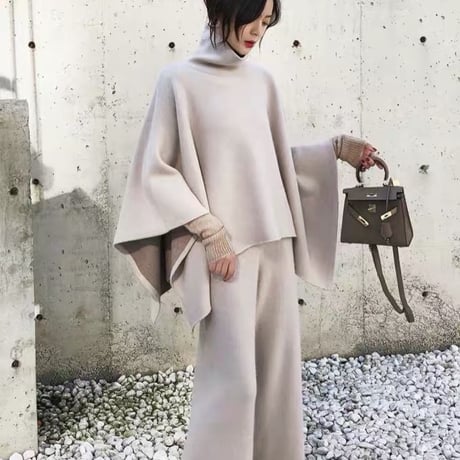 【即納】high neck poncho  setup