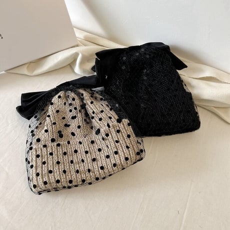 dot tulle knit hat