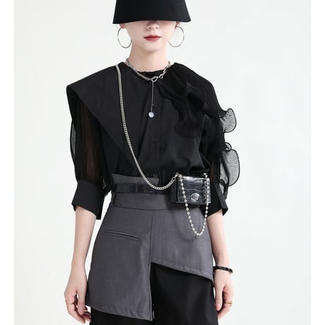 異素材 collar shirt