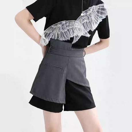 切り替え high-waist short pants