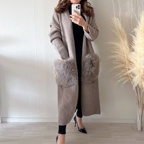 【即納あり】fox fur pocket long cardigan