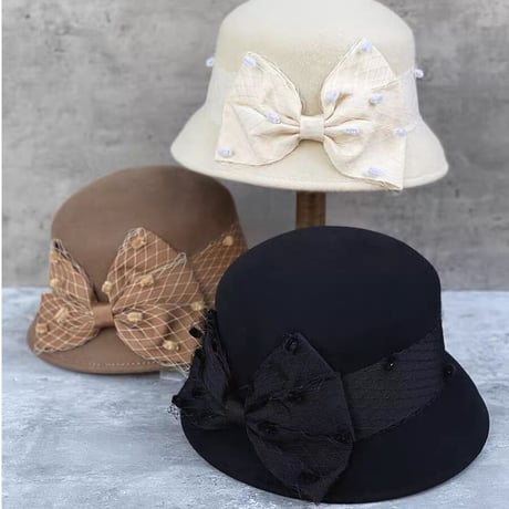 ribbon tulle wool hat