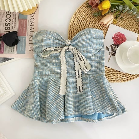 ribbon tweed peplum tops