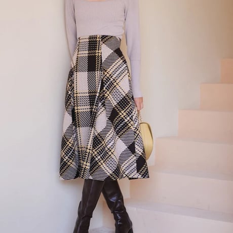 high-waist check skirt