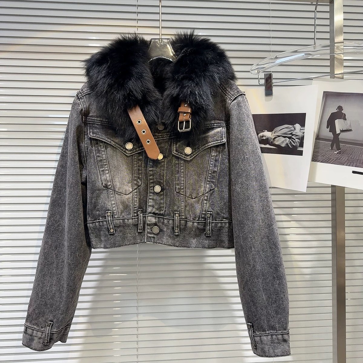 fox fur denim jacket | BrillantSelect Store