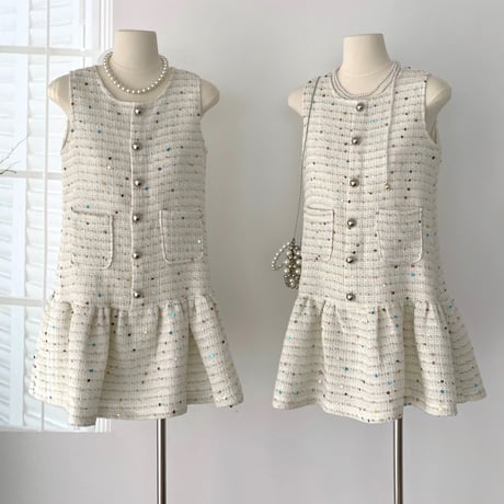 sleeveless tweed onepiece