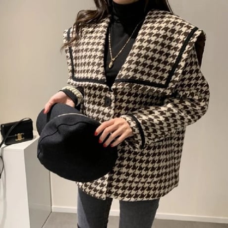 千鳥柄 big襟 コート