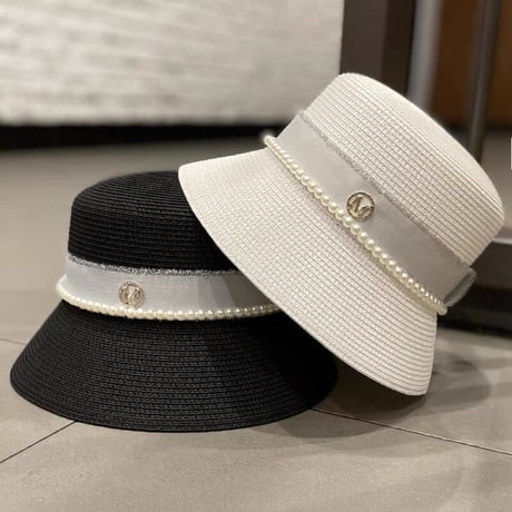 pearl straw bucket hat