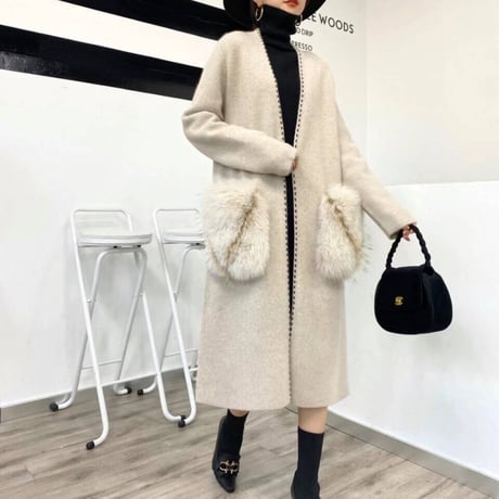 【即納あり】fox fur pocket long cardigan