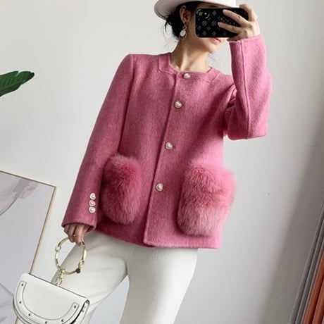 fox fur heart button jacket