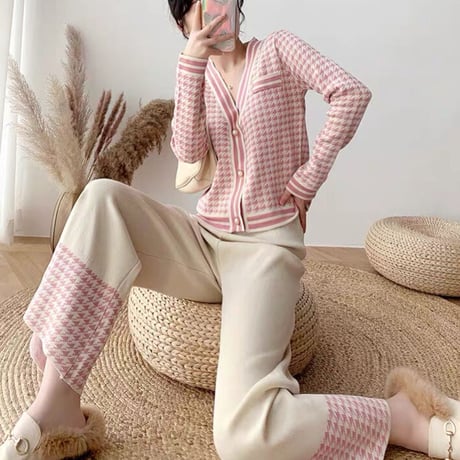 千鳥格子 knit setup