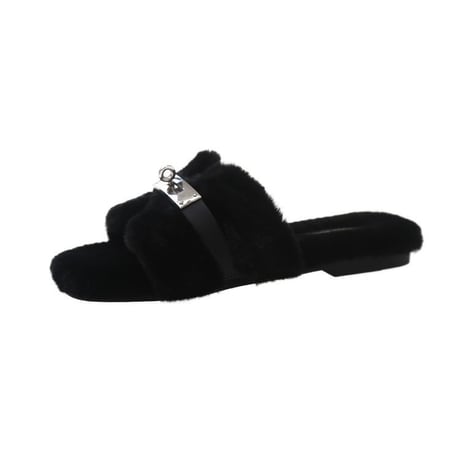 buckle eco fur sandal