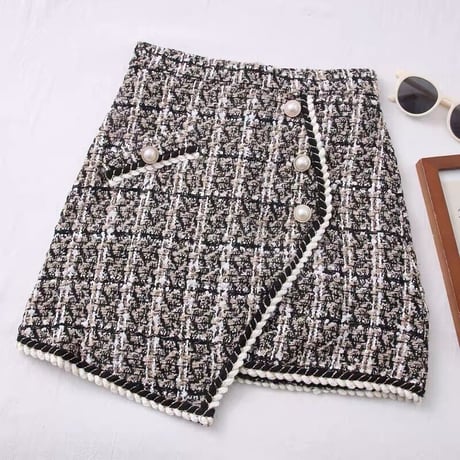 asymmetrical tweed mini skirt