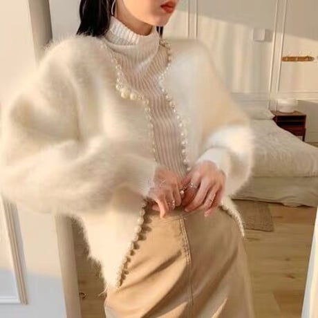 モヘア knit pearl cardigan