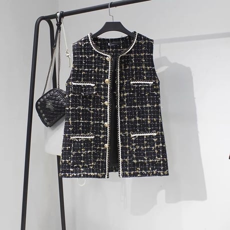 gold button tweed vest