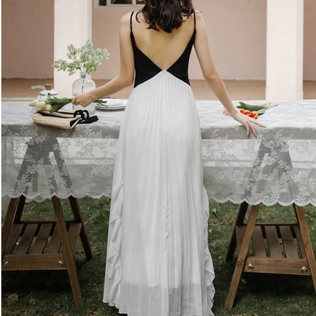 bi-color pleats camisole onepiece