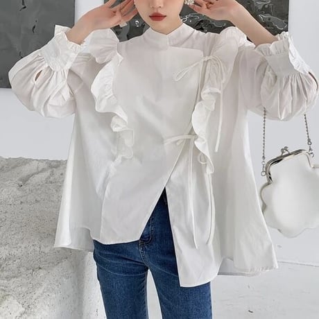 high neck frill blouse