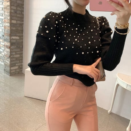 puff sleeve pearl knit