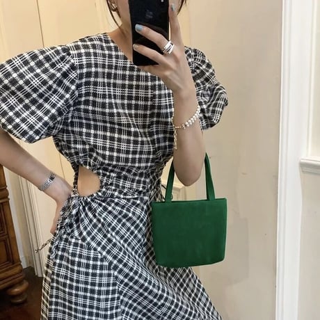 check puff sleeve onepiece