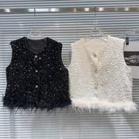 sequins sleeveless feather tops