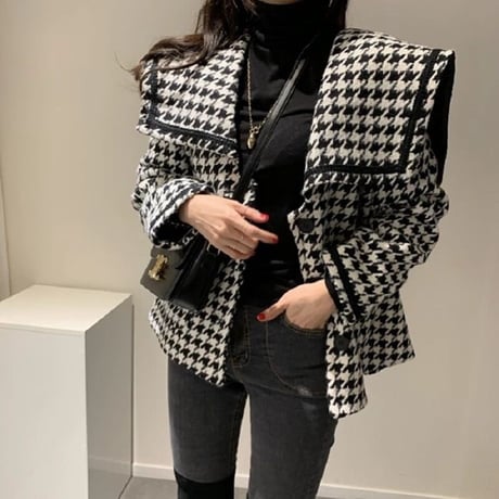 千鳥柄 big襟 コート